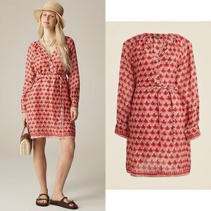 NWT J CREW Cabana mini dress in block-print ramie in Coral Multi